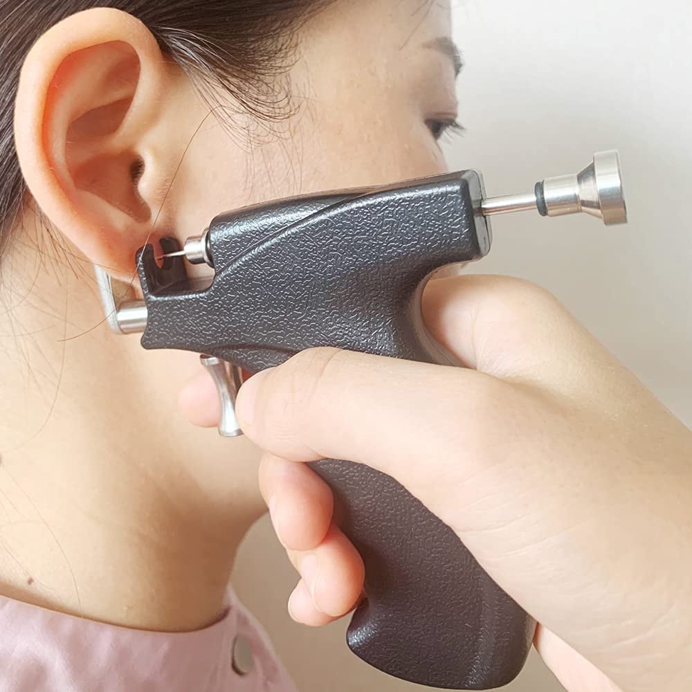 Reusable Ear Piercing Gun Kit Professional Body/Nose/Lip Piercing Set, Includes 6 Pairs Stud Earrings & 10 Gun Studs for Home Use (Black)