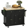 thumbnail image 5 of YYAo Kitchen Storage Island, Kitchen Cart,Kitchen Island on Wheels, Rolling Cart with Rubberwood Top, Spice Rack, Towel Rack and Drawers, Black, 5 of 11