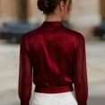 thumbnail image 4 of Satingcolo Women's Sheer Button Up Blouse Tops Dressy Business Casual Fall Mesh Long Sleeve Button Down Work Shirt Top, 4 of 6