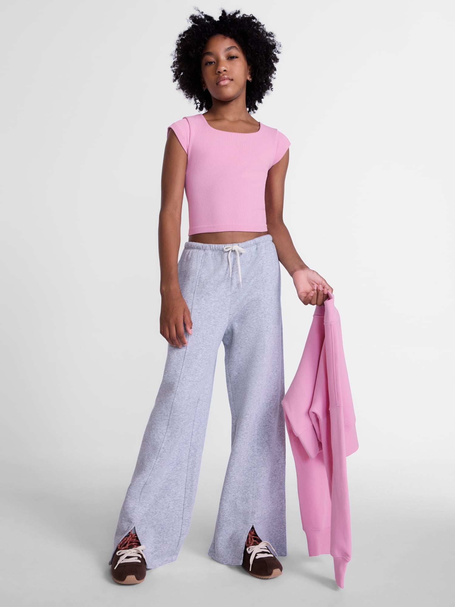Weekend Academy Girls Seamless Rib Knit Top with Short Sleeves, Sizes 4-18