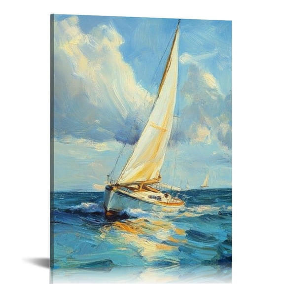 GooTPa Coastal Sailboat Canvas Wall Art, Canvas Prints Wall Art for Living Room Bathroom Bedroom Office, Art Print Painting for Home Decorations - 12x16in