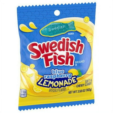 SWEDISH FISH Blue Raspberry Lemonade Soft & Chewy Candy, 3.59 oz Bag 2pk
