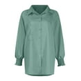 thumbnail image 5 of Fshiont Womens Smocked Cuffed Striped Boyfriend Shirt Casual Collar Long Sleeve Oversized Button Down Blouse Tops with Pocket Shirred Army Green S, 5 of 6