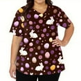 thumbnail image 3 of LTTVQM Easter Scrub Tops for Women 2026 Bunny Eggs Graphic Funny Short Sleeve Tops Loose Fit V Neck Trendy Shirts with Pockets Coffee 3XL, 3 of 5