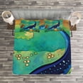 thumbnail image 3 of Ambesonne Dinosaur Quilted Bedspread Set 3 Pcs, Sea Creature, Queen Size, Jade Green Navy Blue, 3 of 3