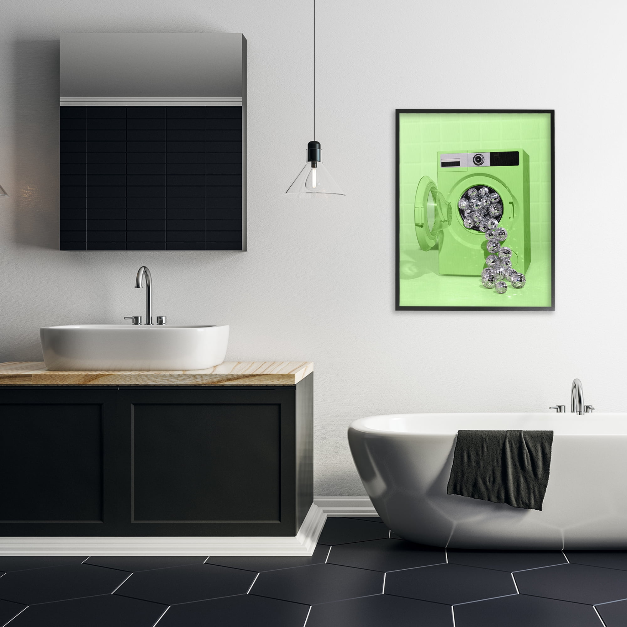 Stupell Industries Disco Laundry Machine over Lime Black Framed Giclee Art, design by LISH Creative