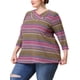 thumbnail image 4 of Blusa casual elegante de rayas de manga 3/4 para mujer de tallas grandes Agnes Orinda, camiseta de moda con cuello asimétrico, 3X, púrpura, 4 of 7