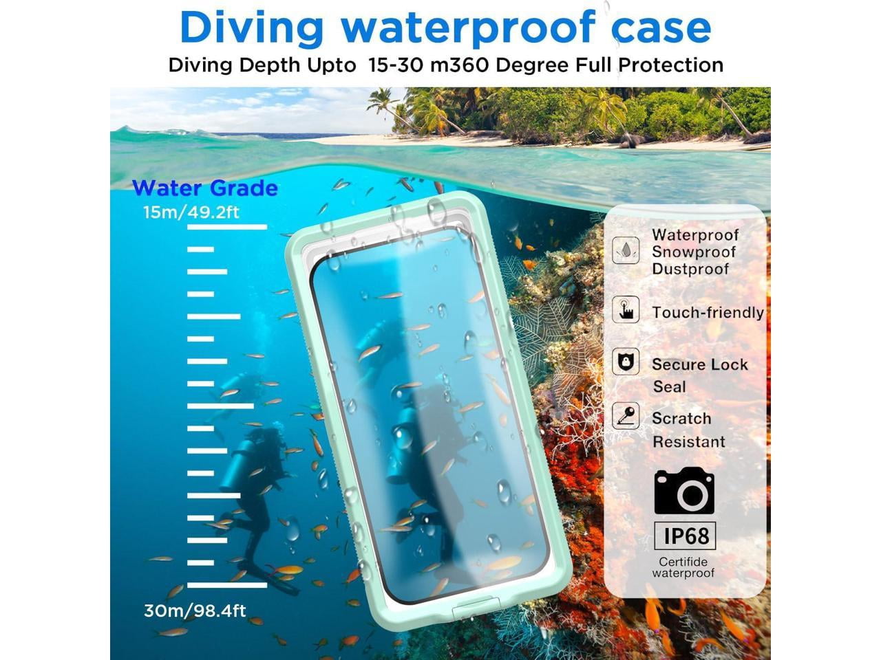 Waterproof Phone Case, Universal Self-Check Function Underwater Pouch Dry Bag Beach Travel Essentials Tech Gadgets for iPhone 15 14 13 11 12/Samsung S24/LG,Google/Xiaomi/Motorola