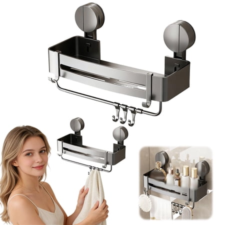 Shower Caddy Suction Cup 1 Pack Corner Shower Shelves No Drilling Showers Organizer Storage with Towel Bar & Removable Hooks Bathroom Shower Shelf Rack for Inside Showers Square Shower Caddy Suction Cup 1 Pack Corner Shower Shelves No Drilling Showers Organizer Storage with Towel Bar & Removable Hooks Bathroom Shower Shelf Rack for Inside Showers Square