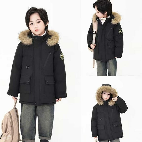 Shadoumai Kids Unisex Hooded Down Coats Solid Puffers Outerwear Winter Thick Warm Hooded Windproof Boys Rain Jacket Size 14