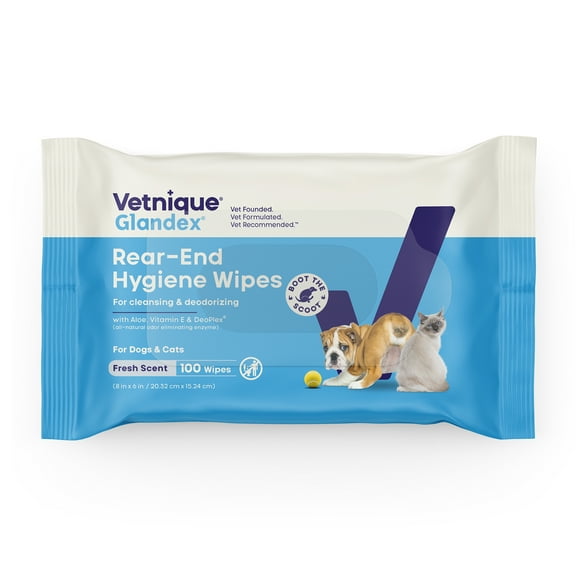 Vetnique Glandex Rear End Wipes for Dogs & Cats, Cleaning & Deodorizing, Fresh Scent, 100ct