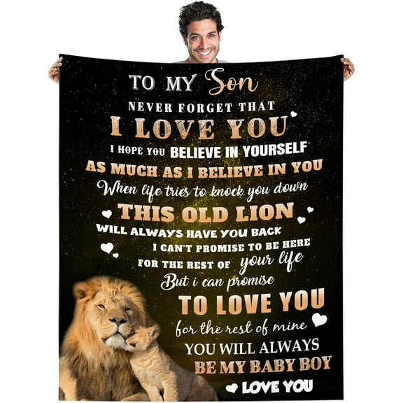 Gifts for Son from Dad, Fathers Day Blanket Gifts for Son, Son Birthday Gifts from Dad, I Love You Son Blanket, 60"X50" Soft Lion Throw Blanket for Son