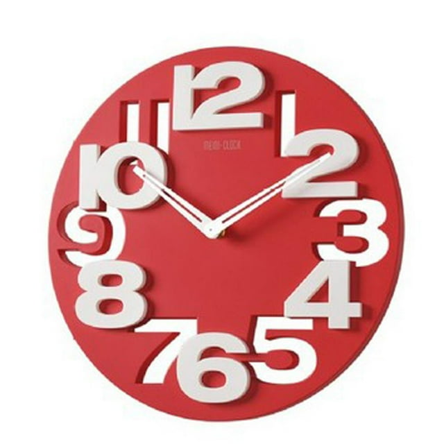DOLITY Big Contemporary wall Clock Creative Hollow Out Number Design Analog Clock Red