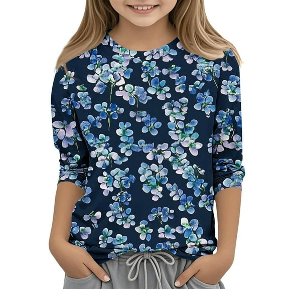 Frwgonr Short Sleeve T-Shirts for Boys Girls Blue Kids 3/4 Sleeve Cute Tops Graphic Crew Neck Shirts Soft Summer Tees 3T-12
