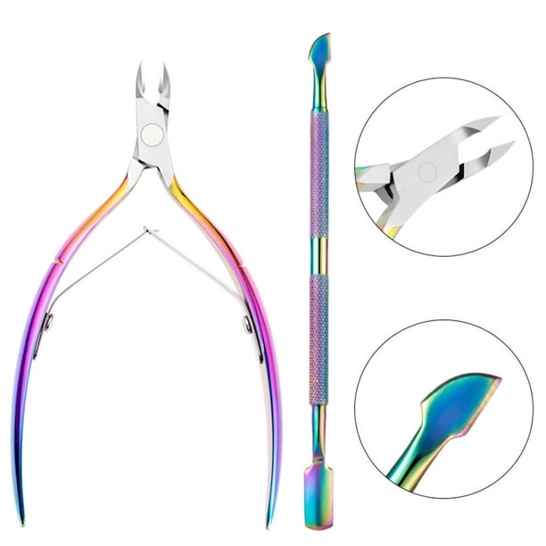 Cortador de cutículas para removedor de cutículas de uñas, herramienta para empujar cutículas y juego de alicates para cutículas, alicates para cutículas profesionales, juego de tijeras para cutículas