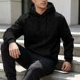 thumbnail image 4 of Fleece Hoodie Mens Plain Long Sleeve Hooded Sweatshirt Casual Basic Essential Drawstring Pullover Hoodie With Pocket Black M, 4 of 6