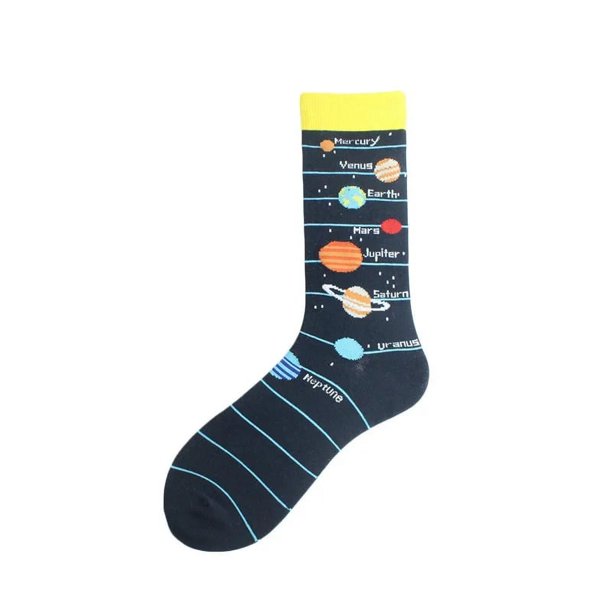 Happy Funny-calcetines Unisex con pintura de OVNI, astronauta, cohete espacial, estrella de la guerra, ropa de calle, vestido de monopatín de algodón para hombre