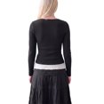 thumbnail image 3 of INSPIRE CHIC Women's Henley Shirts Ribbed Tops Scoop Neck Long Sleeve Contrast Lace Ttim Button Pointelle Front Knit Slim Fit Y2K Casual Going Out Blouses Small Black, 3 of 6
