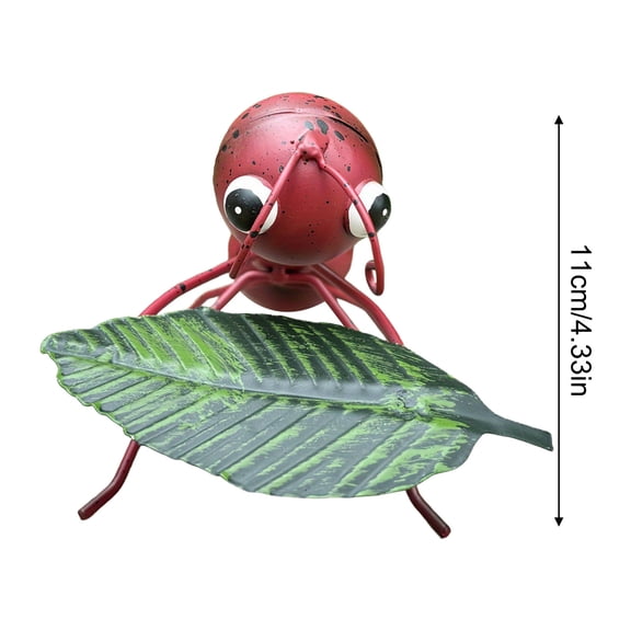 Metal Ant Garden Yard Decor Ants Carrying Leaf Sculptures Indoor/Outdoor Garden Cabinet Iron Ant Small Ornaments Gift,Red