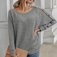 thumbnail image 2 of QLEICOM Women's Crewneck Casual Solid Long Sleeve Button Blouses Shirts Tops Gray M, US Size 6, 2 of 7