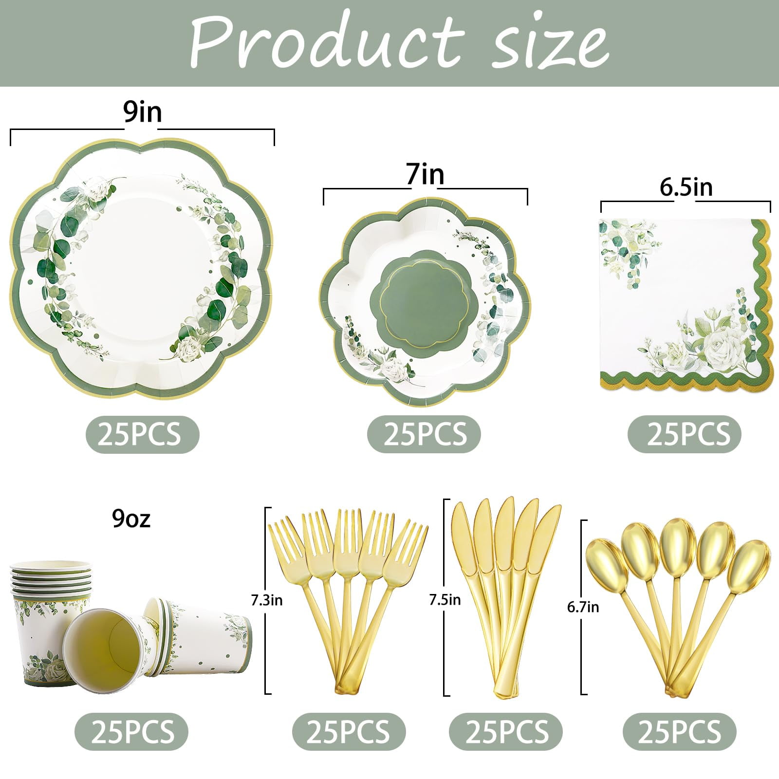 175 Pcs Sage Green Party Decorations, AFN1Sage Green Paper Plates, Bridal Shower Plates and Napkins Sets for Garden Birthday Baby Shower Baptism Party Decorations, Serves 25