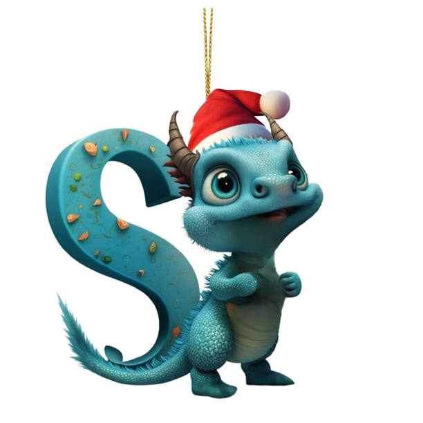 Decoraciones de Árbol de Navidad Colgante de Bebé de Dinosaurio Plano de Acrílico,Ornamento de Decoración Del Hogar de Árbol de Navidad de 26 Letras,Ornamentos de Árbol de Navidad Colgantes de Árbol L