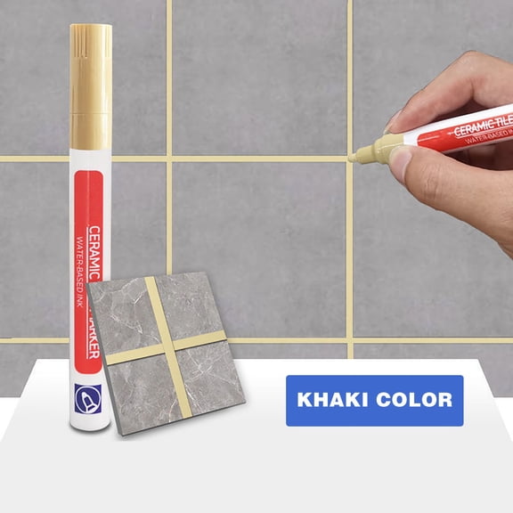 Zzbeans Grout Tile Pen, Permanent Grout Marker Pen for Bathroom Tile Repair, Grout Coloring Pen with Protective Barrier for Long-Lasting Stain Resistance on All Grout Types, Khaki