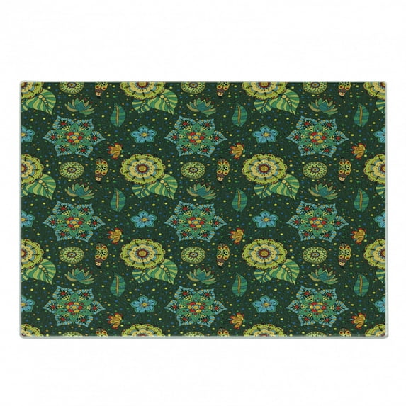 Floral Cutting Board, Colorful Flower Arrangement Fantasy Hand Drawn Dotted Detailed Modern, Decorative Tempered Glass Cutting and Serving Board, Small Size, Multicolor, by Ambesonne