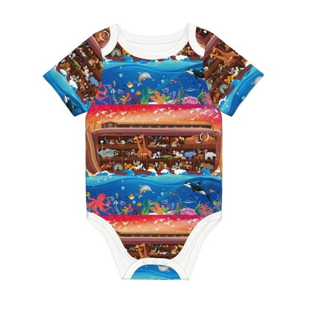 

Matuu Animals On Noah s Ark2 for Baby Short-Sleeve Bodysuit Soft Cotton Comfortable and Breathable Perfect for Newborns and Infants