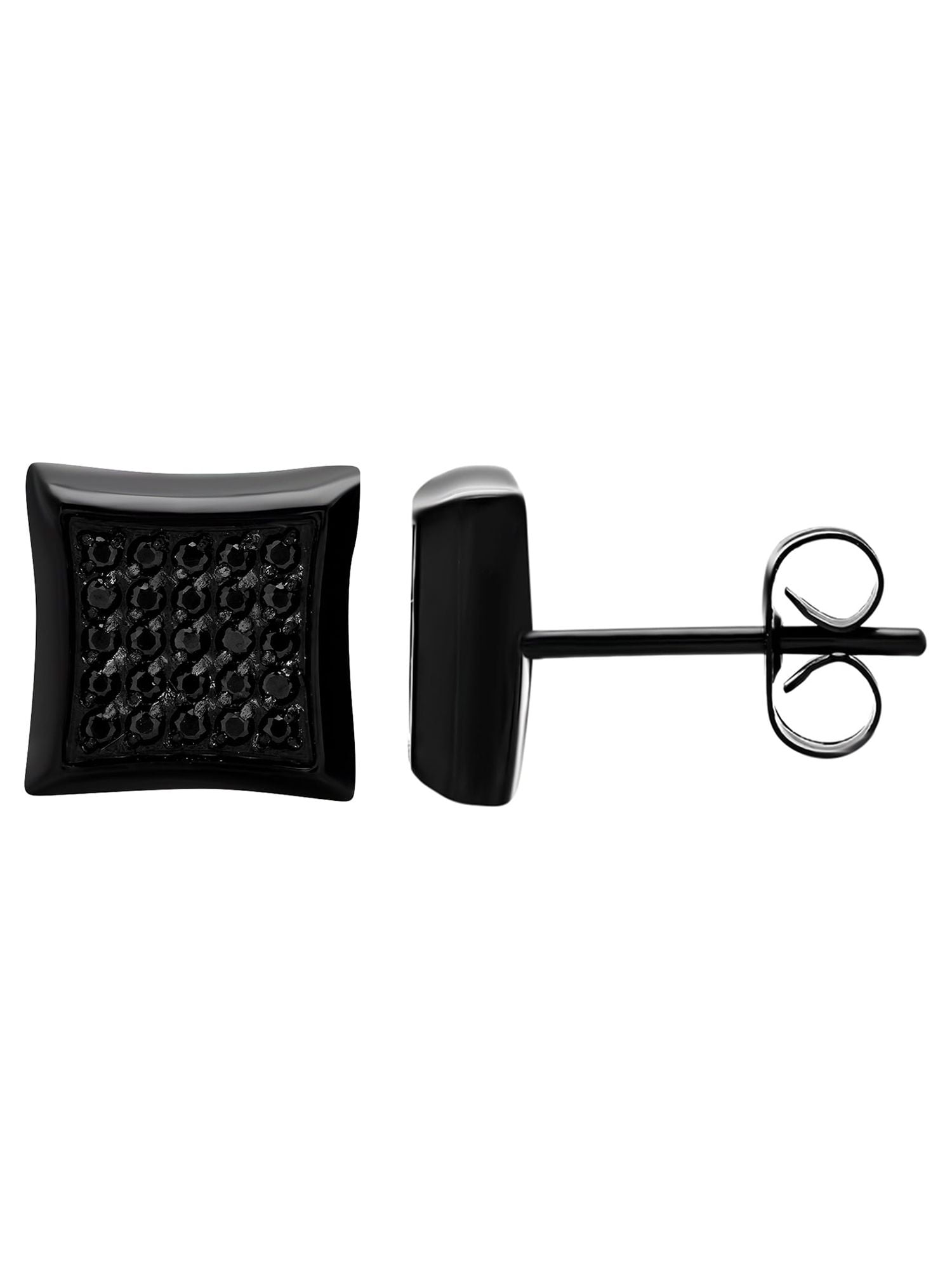 Brilliance Fine Jewelry Round Black CZ Earrings, Stainless Steel, 10.00mm