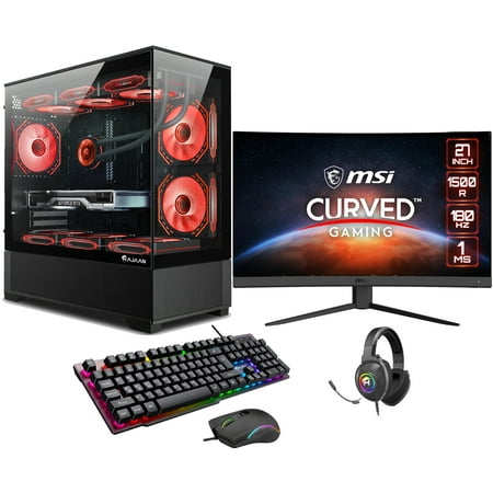 HAJAAN Gaming PC Tower Desktop - MSI 27" Curved Gaming Monitor Combo - NVIDIA GeForce RTX 4060 8GB - Intel Core i5-13400F - 32GB DDR4 RAM - 1TB NVMe SSD - Wifi - Windows 11 Pro