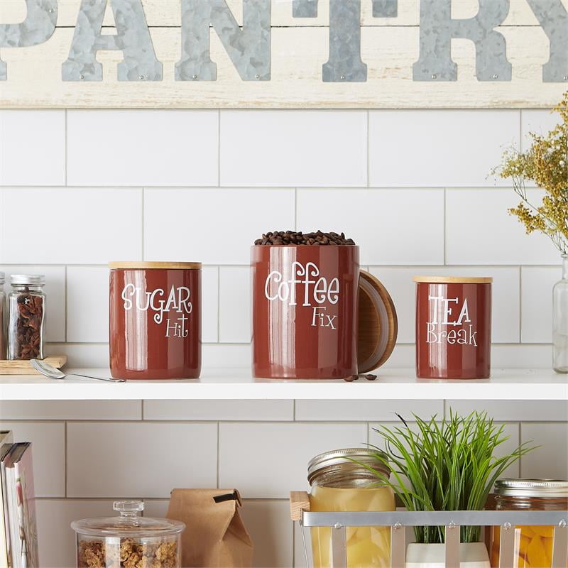Brown Cinnamon  Coffee Sugar Tea Ceramic Canister 3 Piece