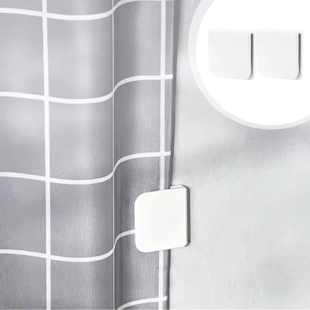 ZZkhGO Punch Free Shower Curtain Clips, Windproof Shower Curtain Wall Hooks with Strong Stick for Tiles Glass, Multi Functional Curtain Clips