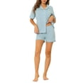 thumbnail image 2 of INSPIRE CHIC Women's Pajamas Summer Short Sleeves Button Down with Shorts Lounge Sets L Blue, 2 of 4