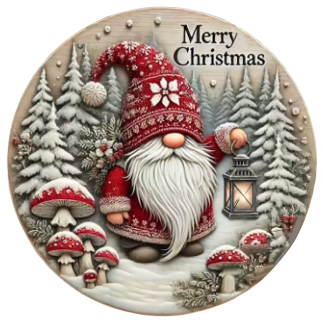 Ngheia Christmas Door Decorations and Ornaments, Merry Christmas Front Door Sign Rustic Round Welcome Door Sign Gnome Tree Pattern Welcome Wall for Front Doors, 1 Pendant