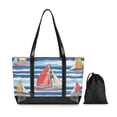 thumbnail image 7 of FORMRS Canvas Laptop Tote Bag for Women with 15.6" Computer Compartments Shoulder Handbag, Red Sailboats, 7 of 7