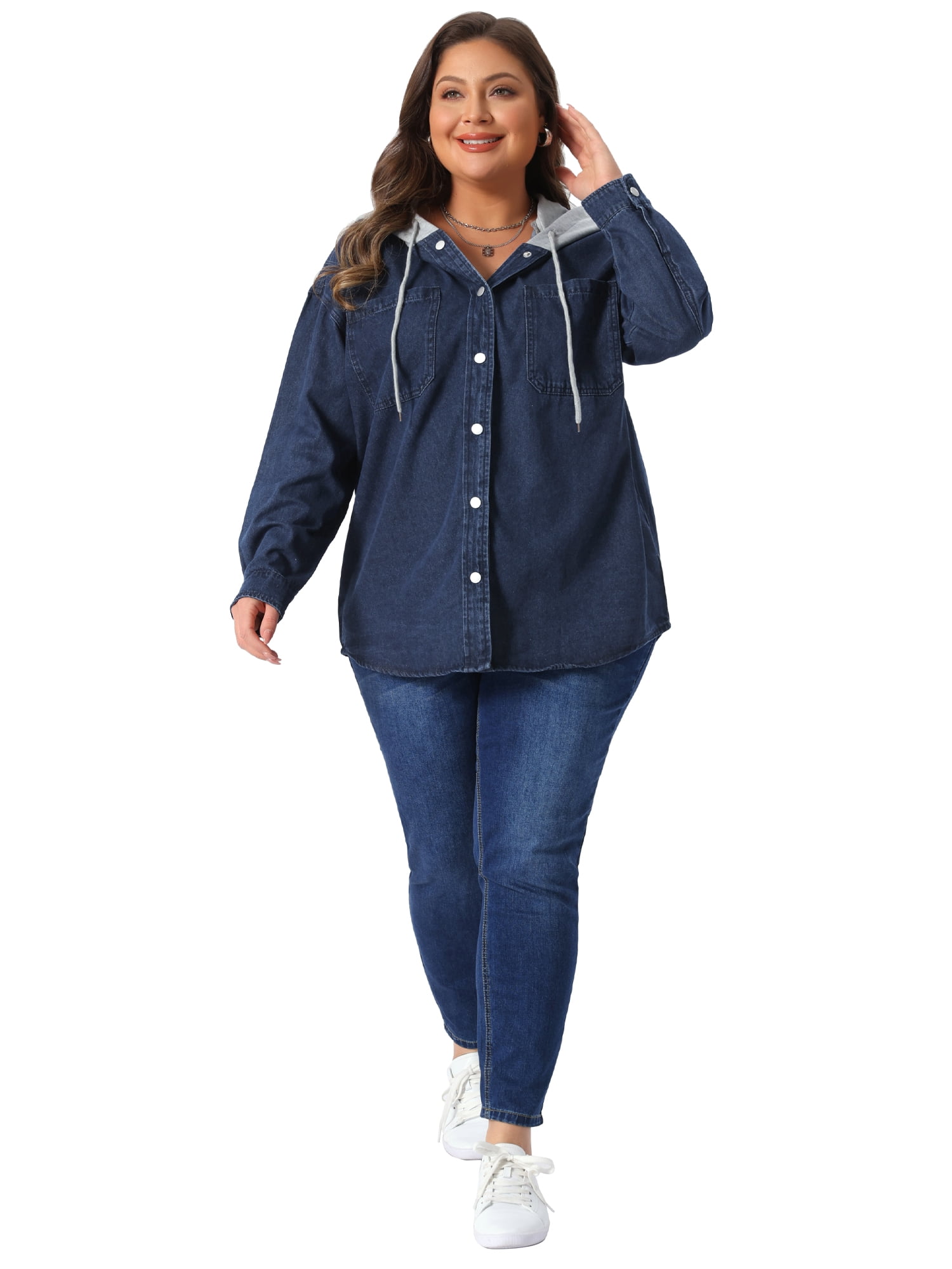 DARING DIVA Women's Plus Denim Long Sleeve Button Down Western Outfit 2X Dark Blue