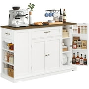 Homfa Kitchen Island with Wheels & Adjustable Shelf, 2 Drawer Modern Buffet Cabinet Sideboard Coffee Bar for Dining Room Living Room, White