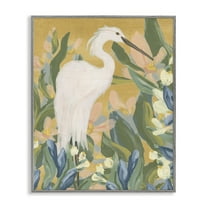 Stupell Industries Egret & Lake Vegetation Animals & Insects Painting Gray Framed Art Print Wall Art, 16 x 20