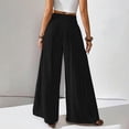 thumbnail image 6 of Women's High Waist Wide Leg Pants, Cotton Linen Flare Leg Palazzo Trousers with Pockets, Elastic Waist Casual Bell Bottom Pants for Daily Wear, Vacation and Boho Chic Outfits Black L, 6 of 7