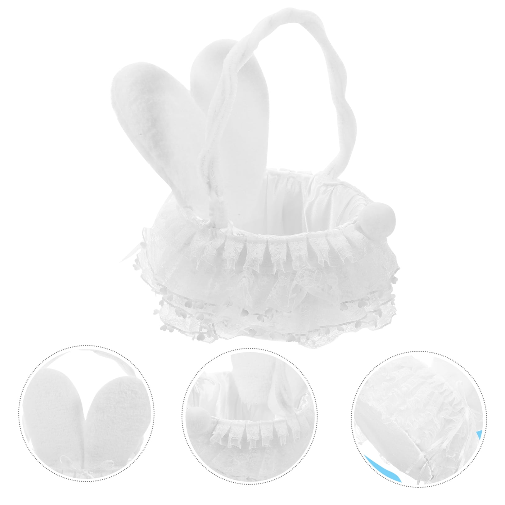 YOSADIER White Easter Basket with Handle, Bunny and Floral Pattern, Lightweight Decorative Basket for Indoor and Outdoor Use