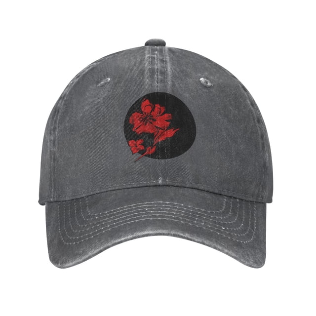 ZICANCN Graffiti Casquette de Baseball Ajustable Fleurs Rouges Femmes, Chapeaux pour Hommes Adulte Coton Denim Lavé Casquettes de Baseball Mode Gris Foncé