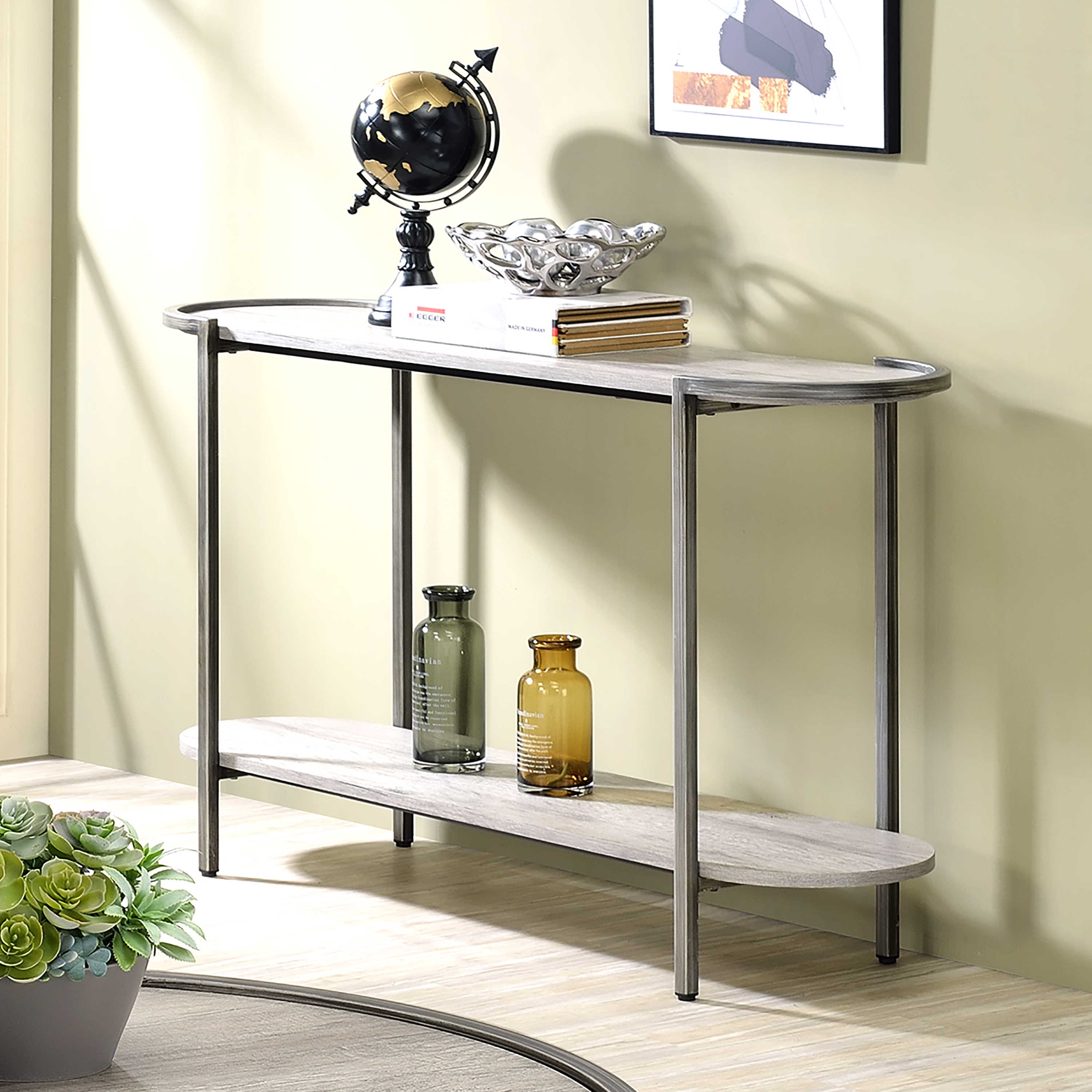 Rowland 1-Shelf Metal Console Table, Light Gray