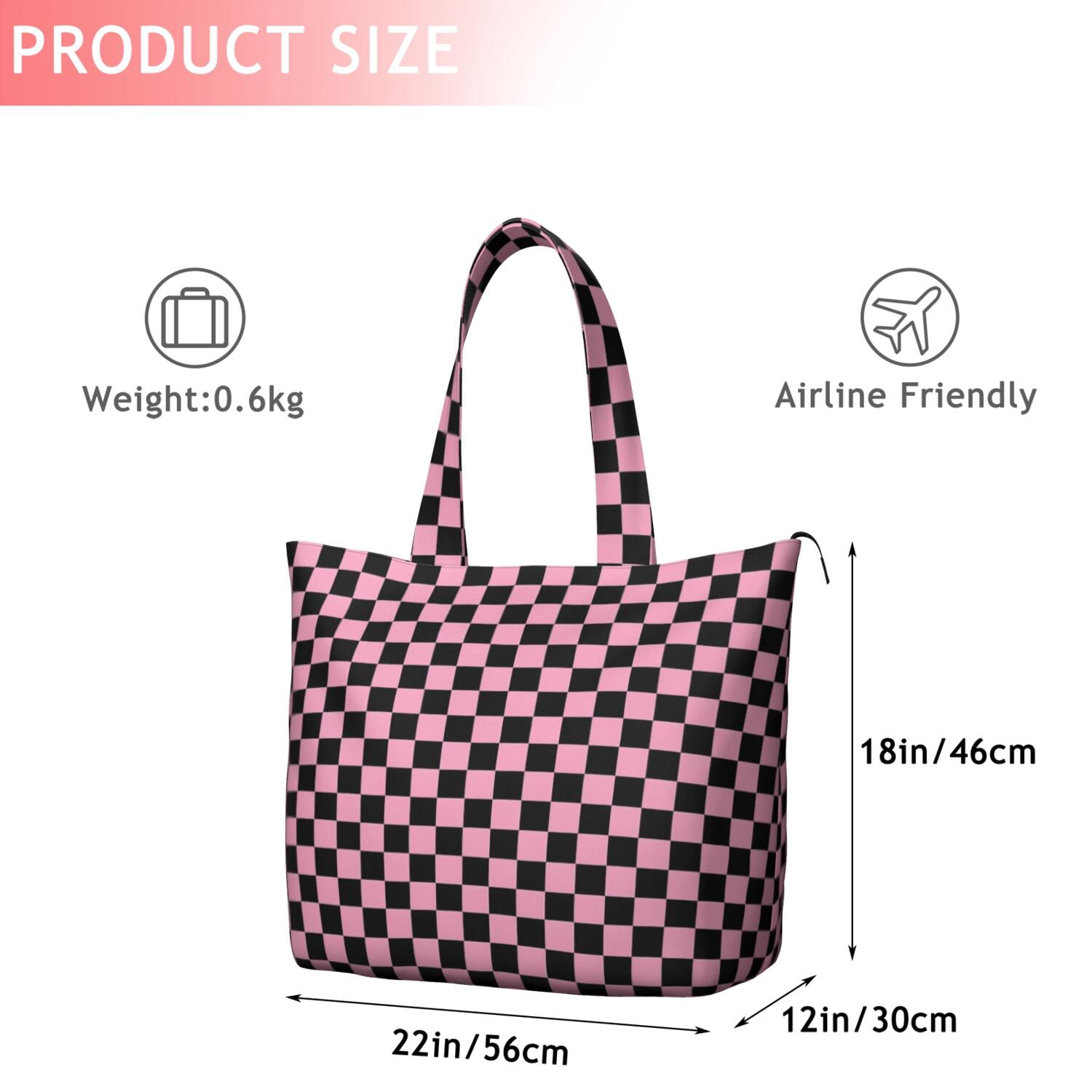 Black and Pink Checkerboard Pattern Travel Tote Bags for Women Carry On,Large Weekender Bags for Women Travel,Multi Functional Duffle Bag for Work,Shopping,Sports
