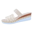 thumbnail image 5 of Wedge Sandals for Women Open Toe Knitted Band Boho Espadrilles Platform Slip on Casual Slides Lightweight Summer Beach Shoes Beige Size 6.5, 5 of 5