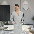 thumbnail image 2 of Defitshape Men's Cotton Long Robe Soft Long Sleeve Summer Spring Lightweight Knee Length Pocket Comfy House SPA Hotel Hot Tub V Neck Bathrobe Grey Large, 2 of 5