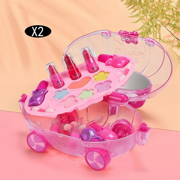 2x Pretend Play maquillaje Little Maquillaje lavable de ojos Colorete de uñas de lápiz labial con esp Hugo estuche de maquillaje para niñas y niños