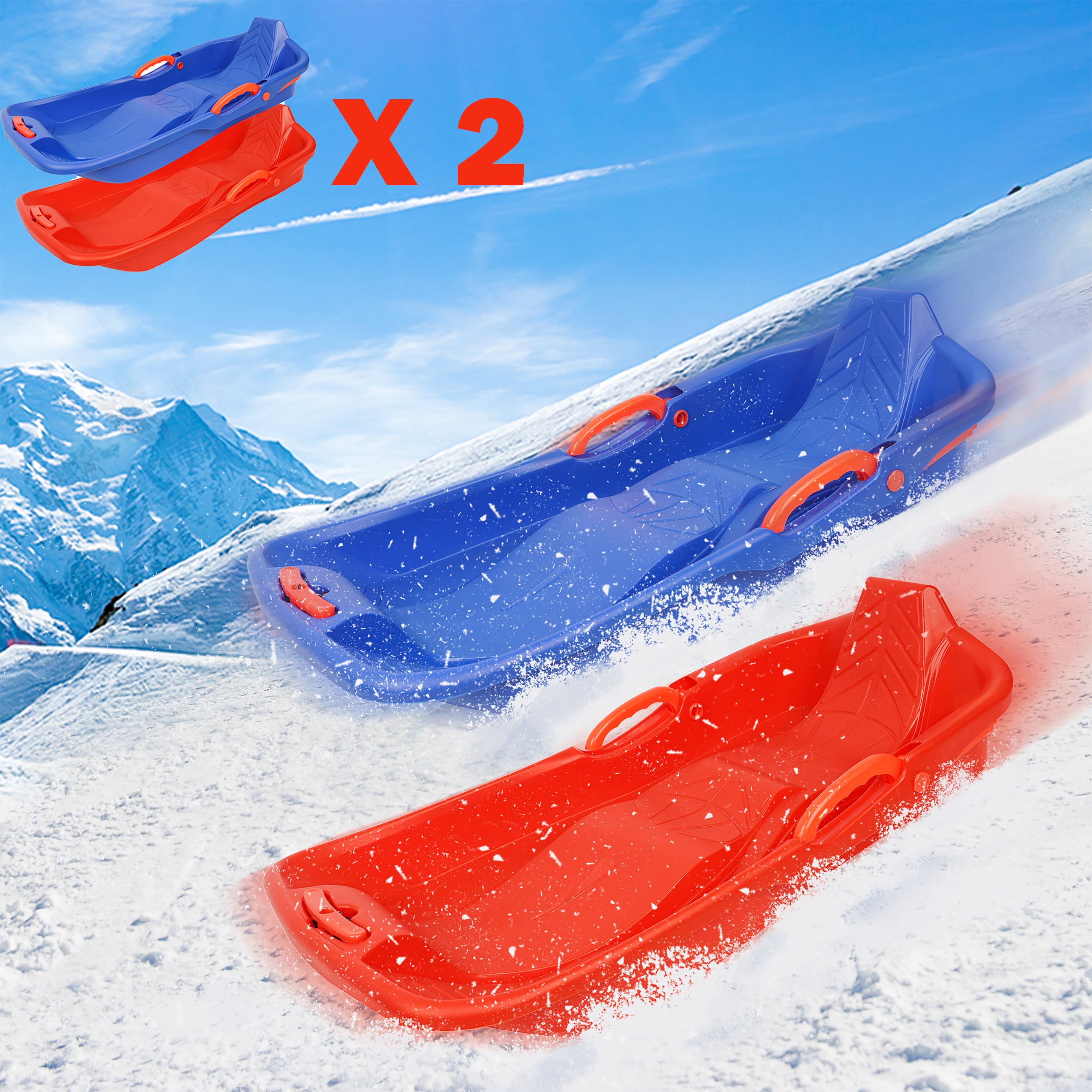 Snow Sled for Kids - 2 Packs 35'' Plastic Sport Toboggan Sled for Snow ...