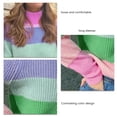 thumbnail image 4 of Suéter de cuello alto morado para mujer, manga larga, corte holgado, tejido a rayas, grueso y acogedor, talla S, 4 of 5