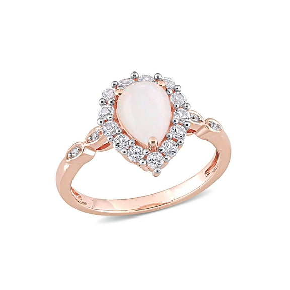 1.17 Carat (Ctw) Opal and Lab-Created White Sapphire Halo Ring in 10K Rose Gold for Women